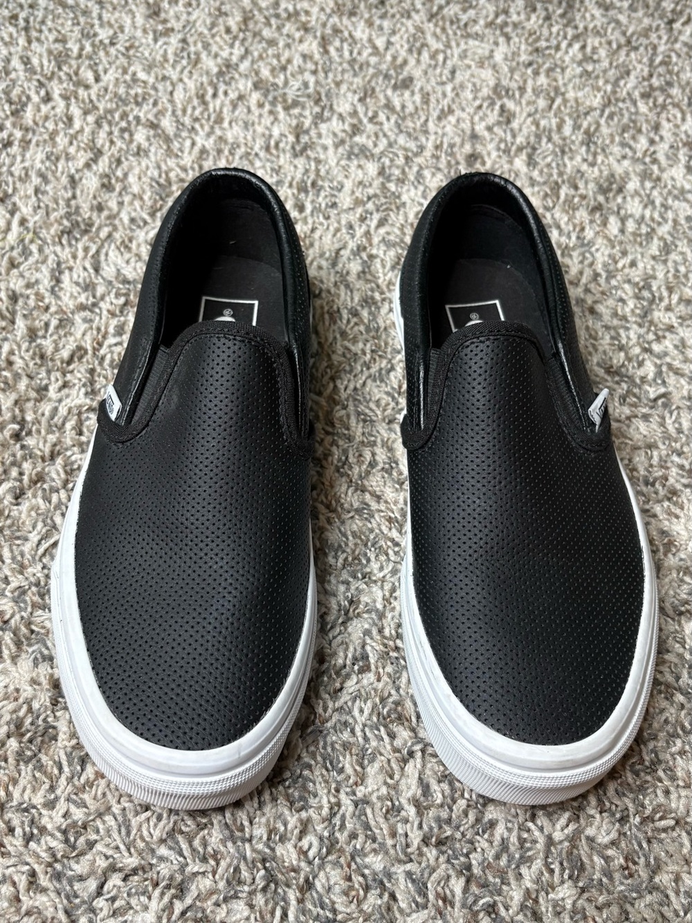 Vans Black leather Slip-On Athletic Shoes with White Sole
